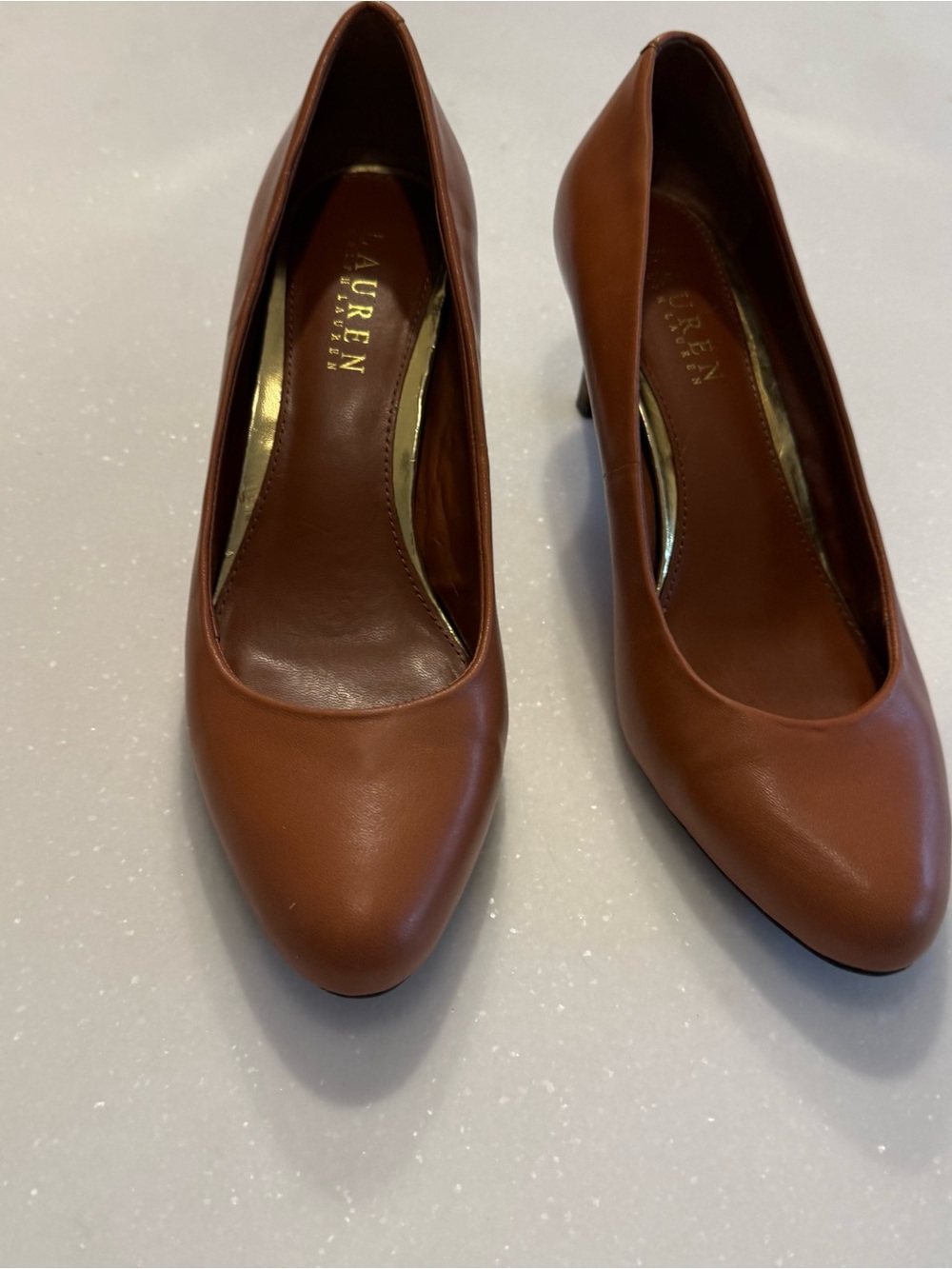 Lauren Ralph Lauren Harper Pumps/ Heels Tan Kidskin Leather Round Toe Sz 7.5 - Picture 6 of 14
